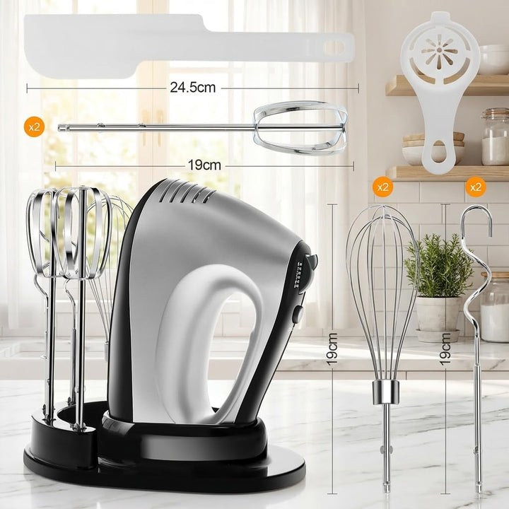 Handmixer Elektrisch 500W mit 5 Geschwindigkeiten & Turbinenfunktion Inkl. 2 Quirlen, 2 Knethaken, 2