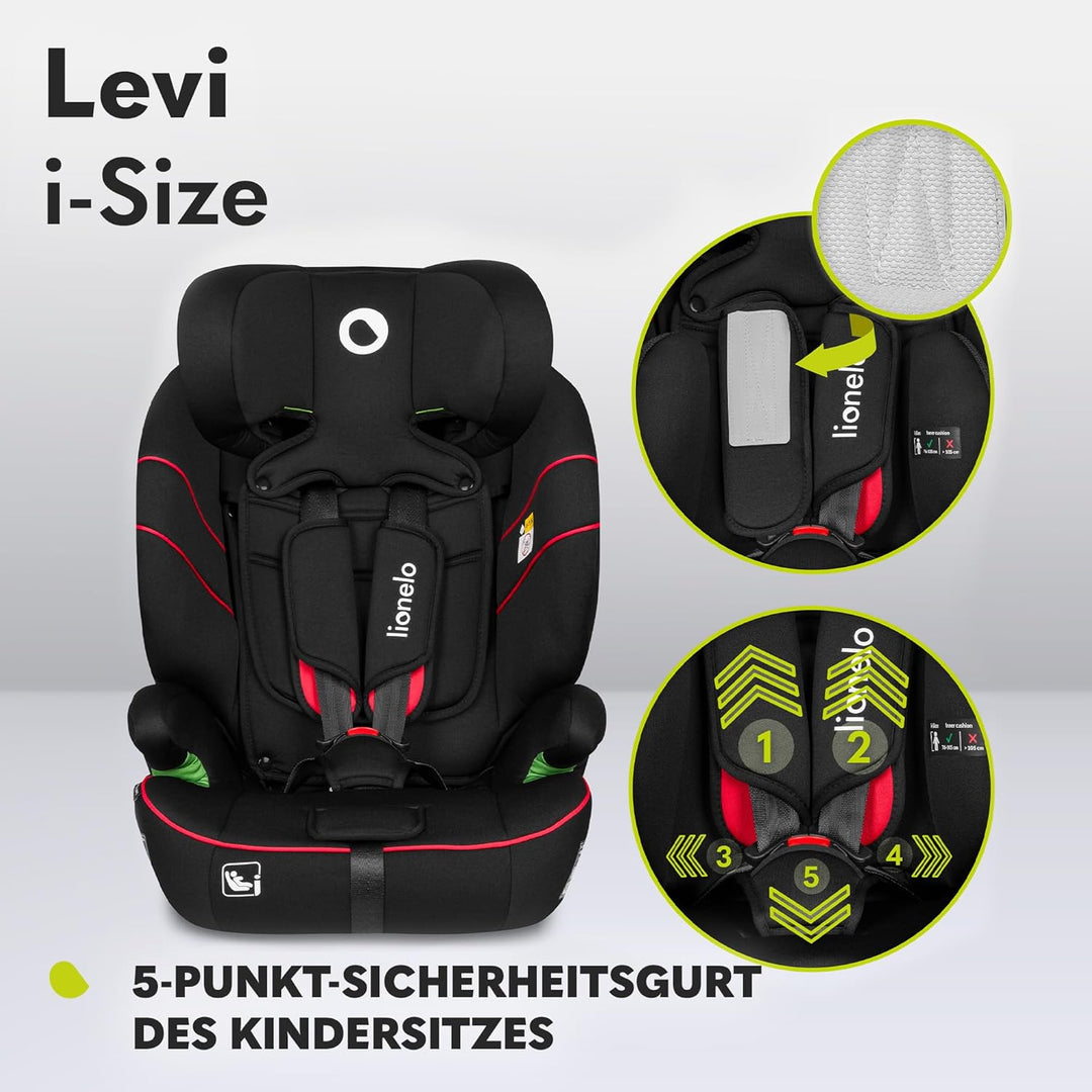 LIONELO LEVI I-SIZE 76-150 cm Kinderautositz, Gruppe 1 2 3, Seitenschutz, 10 Grad Kopfstützenverstel