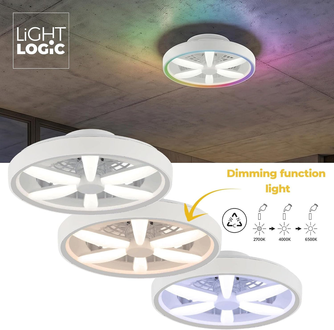 Deckenventilator mit Beleuchtung 48W - Ø 48cm, dimmbare LED Deckenleuchte mit Ventilator, RGB, warm-