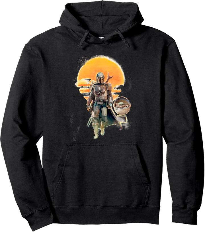 Star Wars The Mandalorian The Child Sunset Walk Portrait Pullover Hoodie