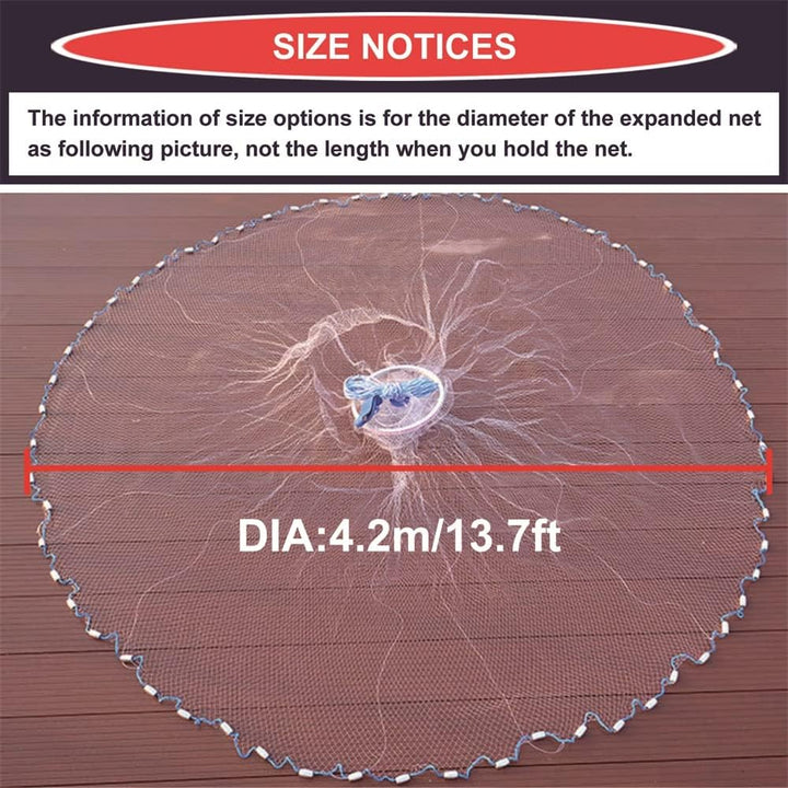 EASY BIG Amerikanisches Wurfnetz mit Aluminium-Frisbee, Fischernetz für Köderfalle, 0,8 Zoll/2 cm Ma