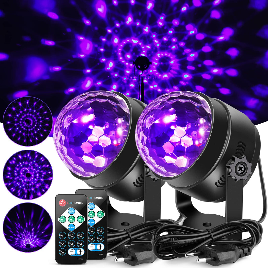 Litake UV Schwarzlicht Discokugel, 2 Stück LED Bühnenbeleuchtung 6W 7 Beleuchtung Modi Fernbedienung