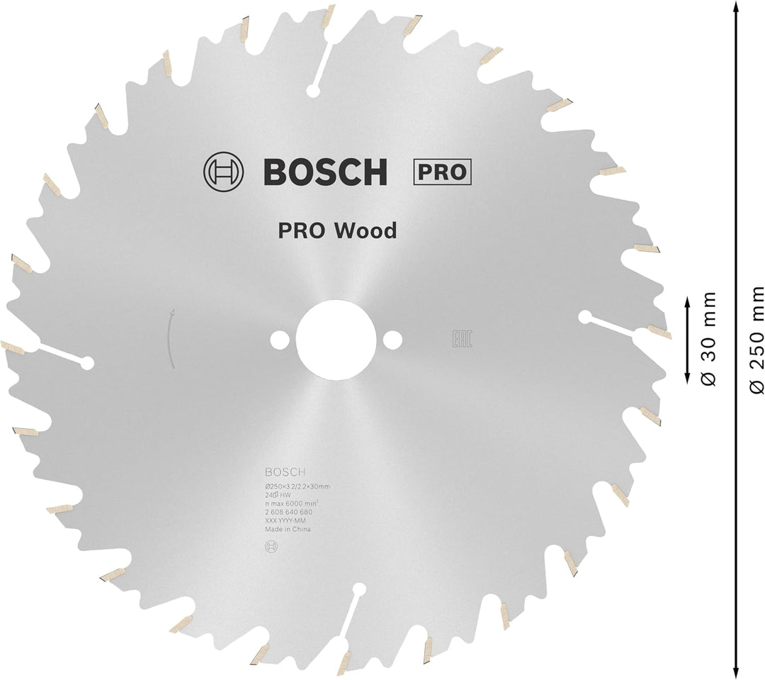 Bosch 1x PRO Wood Kreissägeblatt für Netz-Tischkreissägen (für Weichholz, Hartholz, Ø mm, Profession