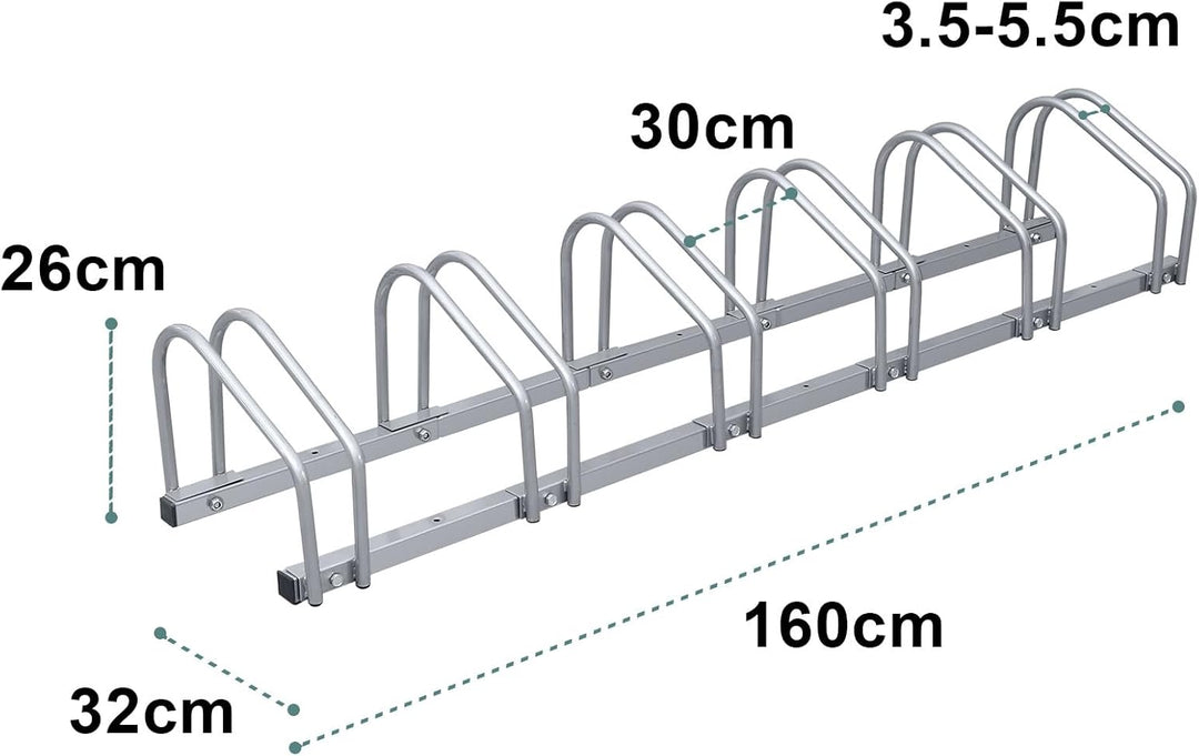 Fahrradständer Boden für 6 Fahrräder, 30cm Radabstand 35-55mm Reifenbreite rostfreier Stahl selbstsi