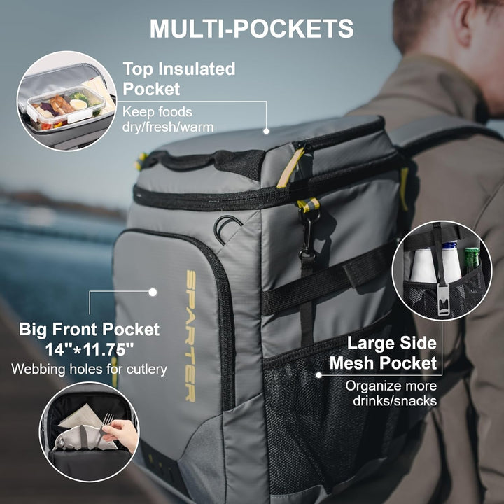 SPARTER Rucksack-Kühler, isoliert, auslaufsicher, 33 Dosen, wasserdicht, leicht, isoliert, Eistruhe,