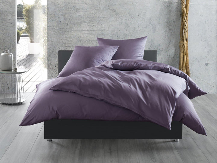 Mako-Satin Baumwollsatin Bettwäsche Uni einfarbig zum Kombinieren (Bettbezug 200 cm x 220 cm, Lila)