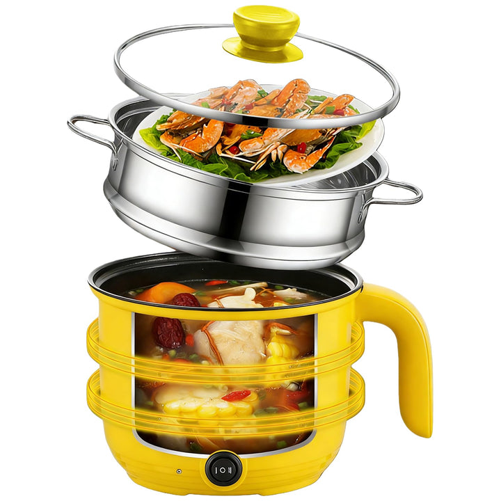 Elektrische Hot Pot mit Dampfgarer, Hotpot Topf Elektrischer Mehrzweckpfanne Mini Tragbare Antihaft