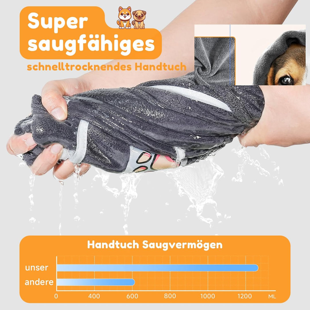 100x50cm Hundehandtuch, 2 Stück Hundehandtuch Extra Saugfähig mit Griffaschen, Mikrofaser-Handtücher