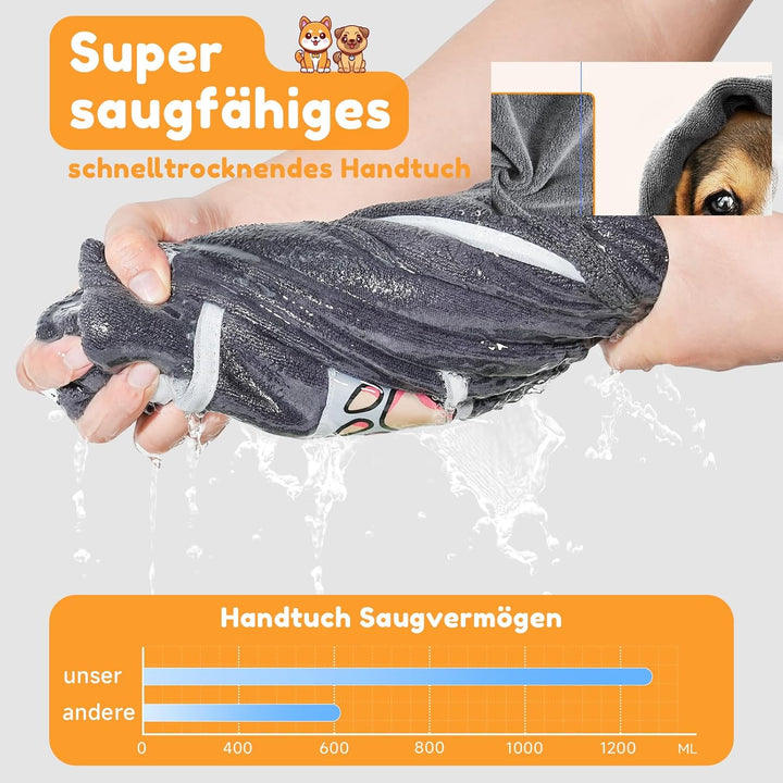 100x50cm Hundehandtuch, 2 Stück Hundehandtuch Extra Saugfähig mit Griffaschen, Mikrofaser-Handtücher