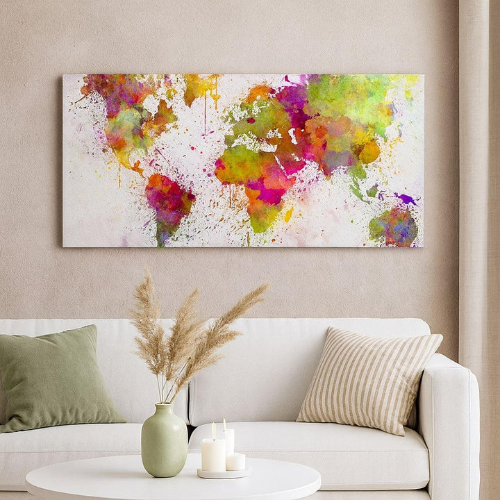 Wandbilder Dekoration Wohnzimmer Karte Welt modern Panorama Bilder auf Leinwand 120x50cm Leinwandbil