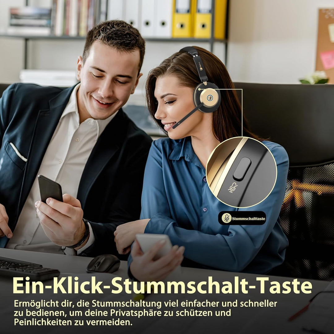 Earbay Headset mit Mikrofon Bluetooth, Headset kabellos KI-Geräuschunterdrückung &amp; USB-Dongle, Bluet