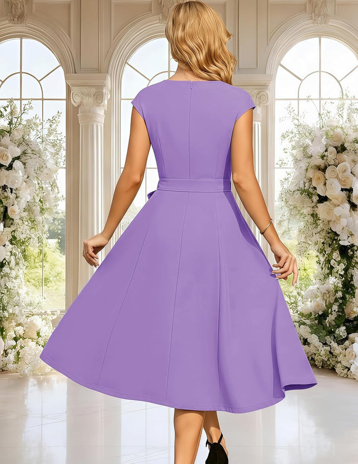 DRESSTELLS Cocktailkleid Damen Elegant 1950er Knielang Rockabilly Hochzeitkleid Vintage A-Line Swing