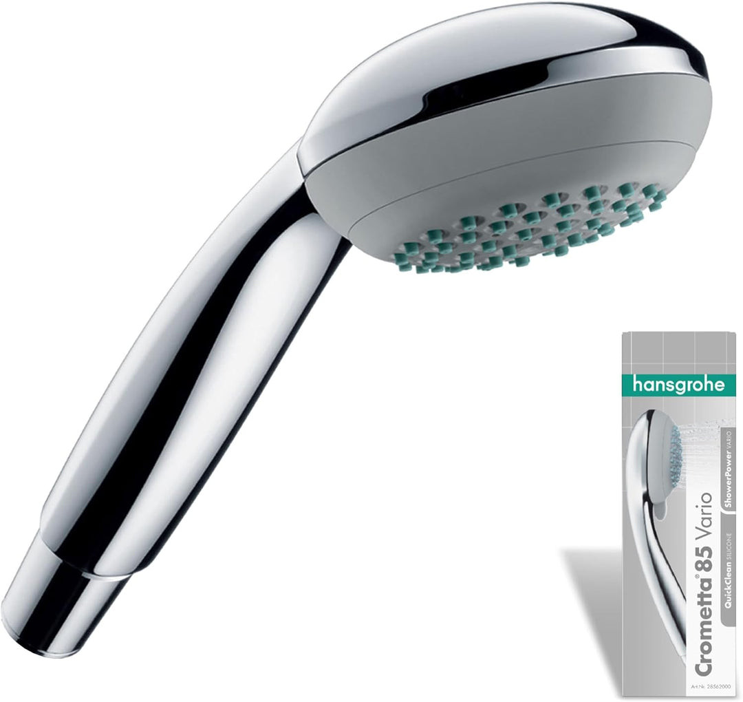 hansgrohe Crometta 85 - Duschkopf, Handbrause mit 2 Strahlarten, runde Duschbrause (⌀ 85 mm), Brause