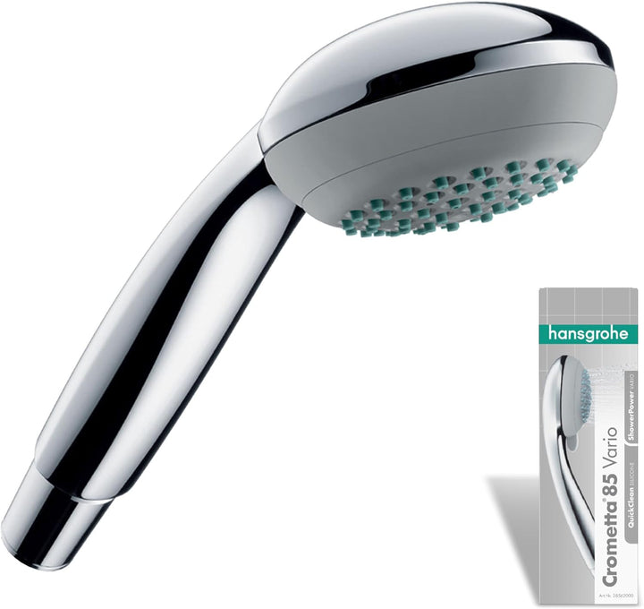 hansgrohe Crometta 85 - Duschkopf, Handbrause mit 2 Strahlarten, runde Duschbrause (⌀ 85 mm), Brause