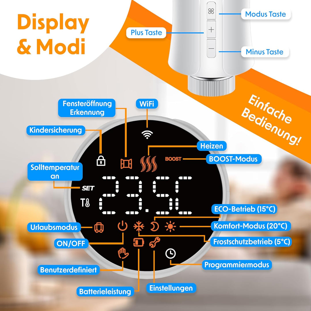 KESSER® Heizkörperthermostat WiFi Heizungsregler | Heizungsthermostat WLAN mit Smart Home App Steuer