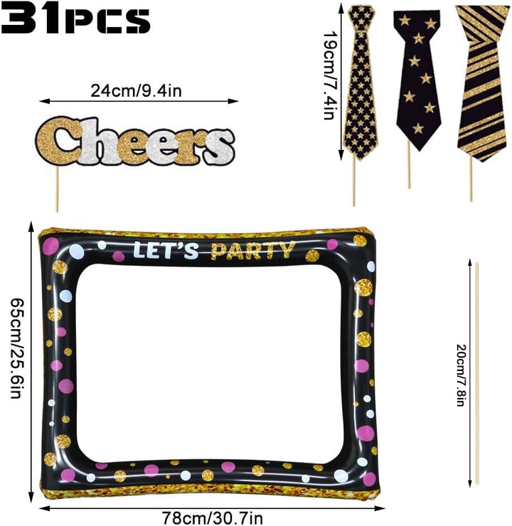 Fotobox Accessoires Aufblasbarer Fotorahmen mit 30 Stück Schwarz Gold Lustige Foto Requisiten Bilder