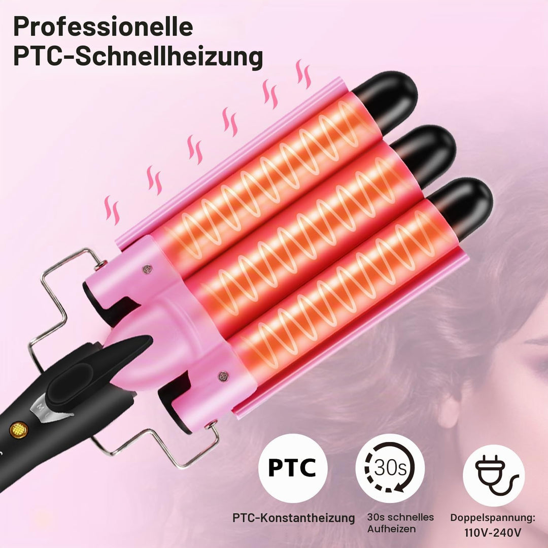 Lockenstab 3 Fässer LAYADO Welleneisen 25mm Grosse Welle Welleneisen für Haare Beach Waves Schnelle