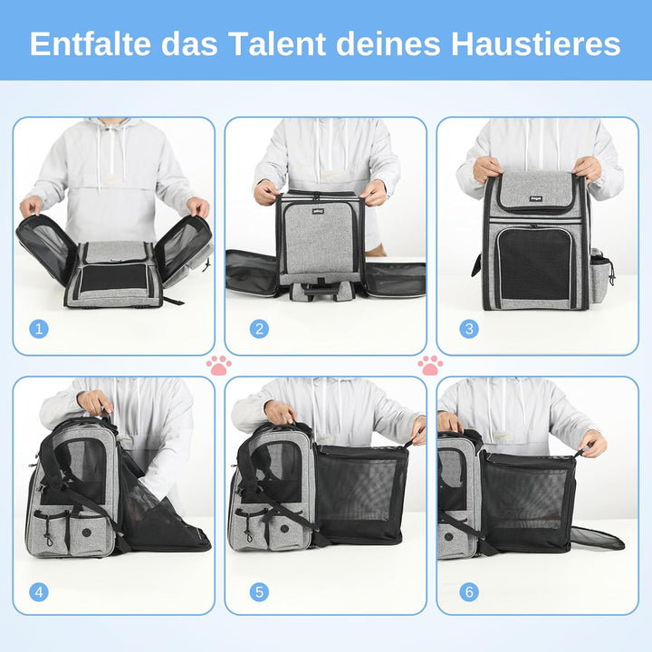 Dogat Erweiterbar Katzenrucksack mit Netzfenster, Tragbare und Faltbare Haustier Rucksack mit Innere