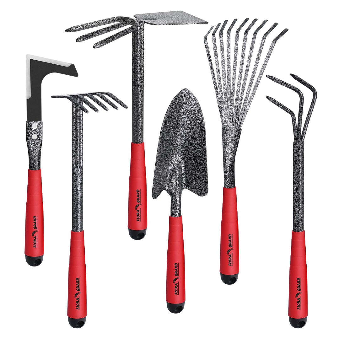 FLORA GUARD Gartengeräte,6 Stück Garten Werkzeug Set Einschliesslich Weeder, Gartenkelle, Handrechen
