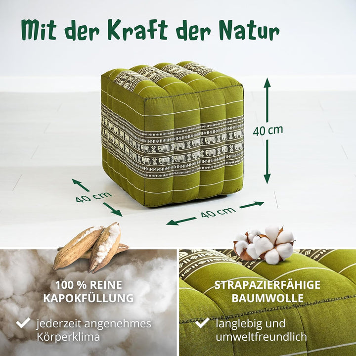 livasia Würfelkissen quadratisch, Sitzhocker mit organischem Kapok, Sitzpouf, Lagerungswürfel vierec