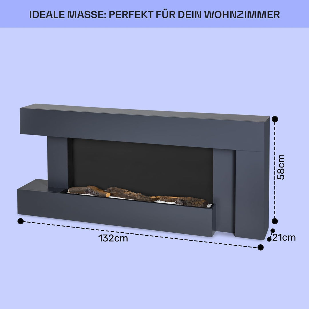 Klarstein Deko Kamin mit LED-Flammen, Elektro Kamin mit Heizung, 2000W Elektrisch, Sparsam, Wandkami