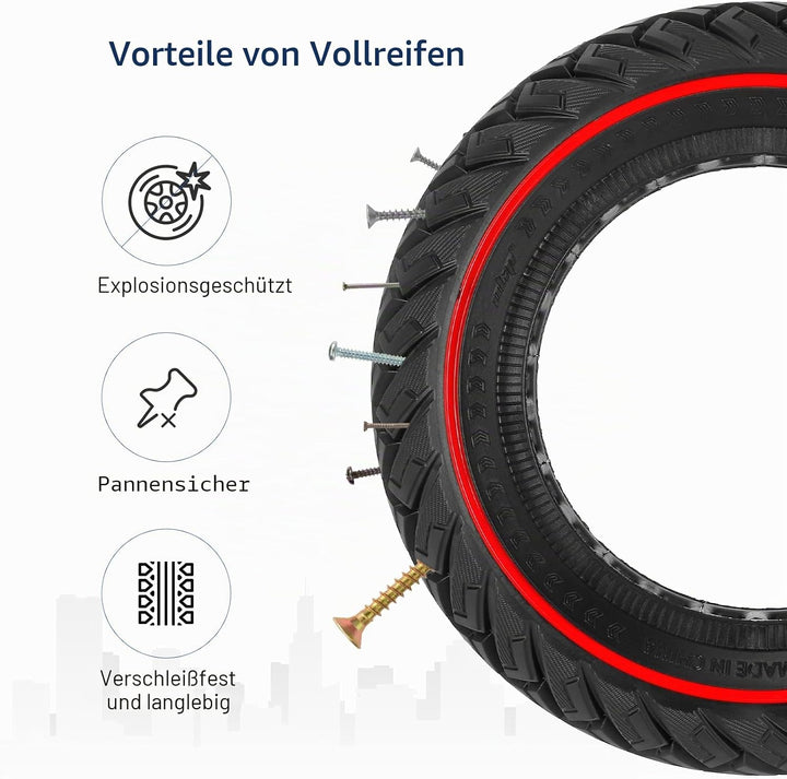 Ulip 10 x 3/255 x 80 (80/65-6) Reifen für Elektroroller, 10 Zoll, Ersatzreifen, vorne oder hinten, f