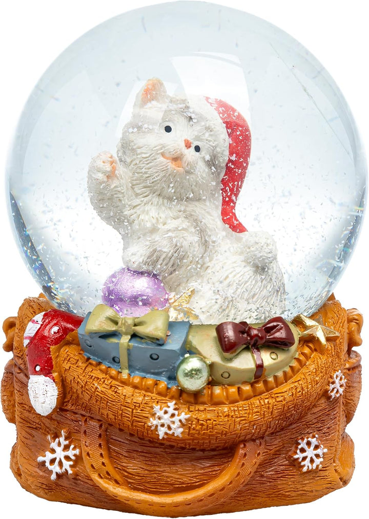 SIKORA SK33 Mittlere Glas Deko Schneekugel Katze mit Weihnachtsmütze Weihnachten Weihnachtsdeko 65mm