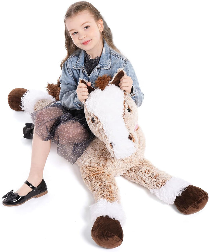 MorisMos 120cm lang riesen Pferd Kuscheltier XXL,Hellbraun gross Pony Pferd Plüschtier Stofftier,Geb