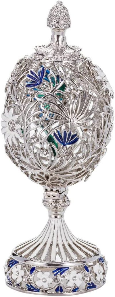 Fabergé-Stil geschnitzt Ei mit Blumen & Schmetterling 16,5 cm silber Farbe