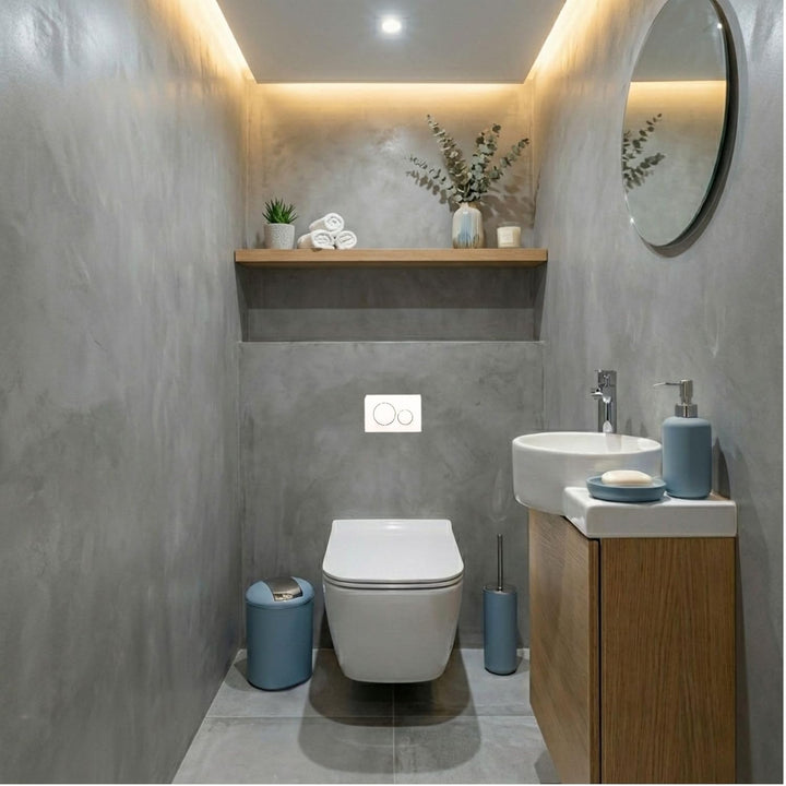 Badezimmer Set 6-teilig, Badaccessoires Komplettset Kunststoff, WC Garnitur mit Klobürste, Mülleimer