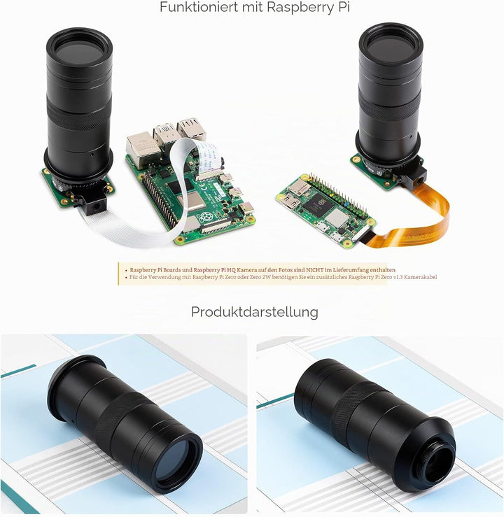 Waveshare Industrial Microscope Lens with 100X Magnification, C/CS-Mount, Compatible with Raspberry