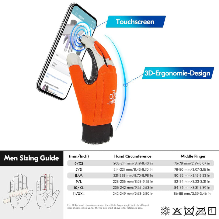 Vgo... 1Paar Kettensägenhandschuhe aus Rindsleder,12-Schicht Kettensägenschutz, Sicherheit-Arbeitsha