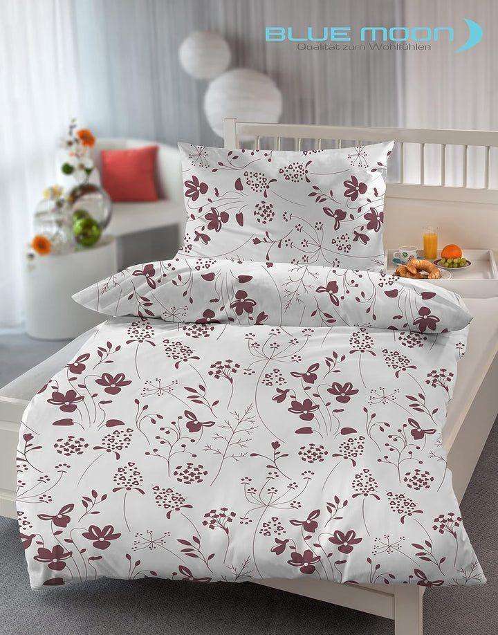 BLUE MOON Mako-Satin Wendebettwäsche einfärbig Uni, Made in EU! (Blume Beere, 140 x 200 + 70 x 90 cm