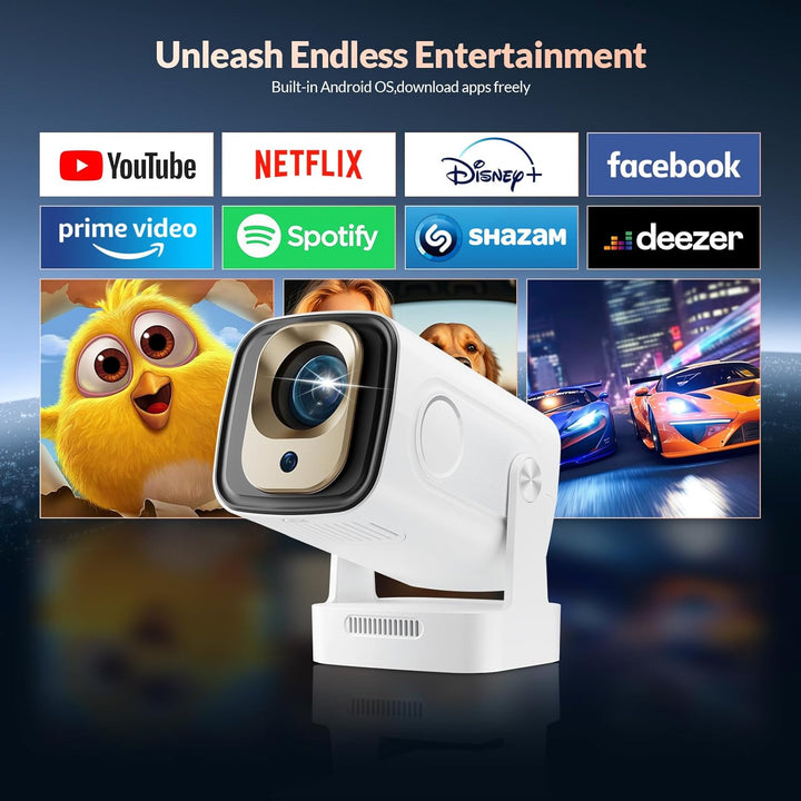 Smart Mini Beamer Mini tragbarer Projektor 1080P mit WiFi & Bluetooth, Mini Beamer 4k mit 180°Dreh T
