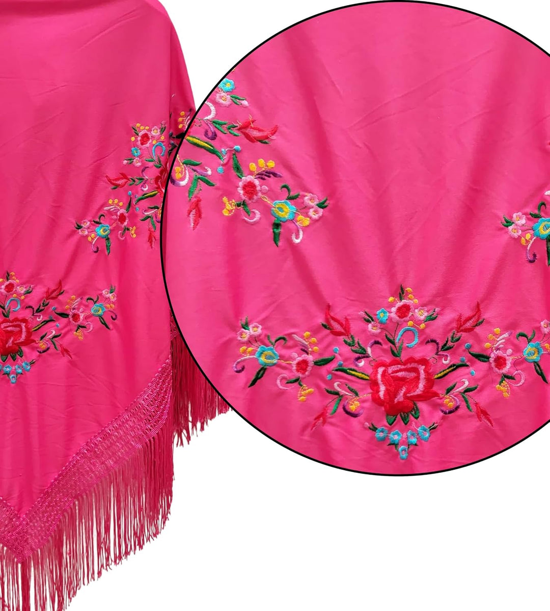 Schal mit Blumenstickerei mit Zubehör Dunkelfuchsia, 3 Blumen, Dunkelfuchsia, 3 Blumen