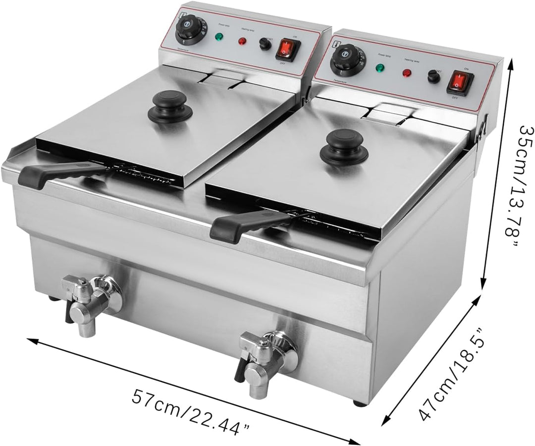 Elektrische Friteuse Gewerbliche, 6000W Küchenbratmaschine 2 * 10 L Körben, Einstellbare Temperatur