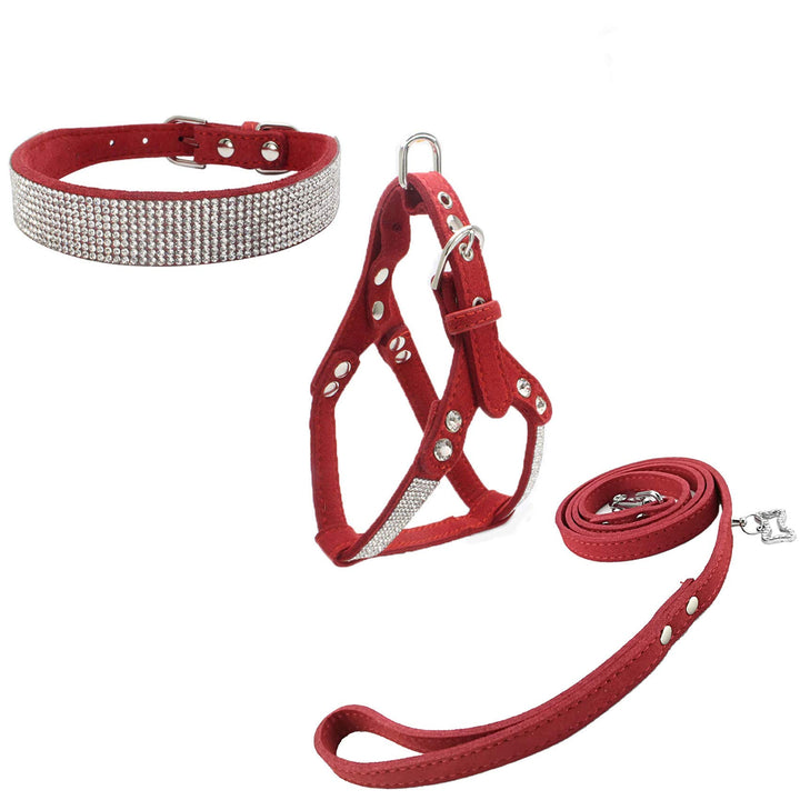 Hundehalsband & Geschirr & Leinen Sets Mode Komfortable Hundehalsband Diamante mit Geschirr & Leinen