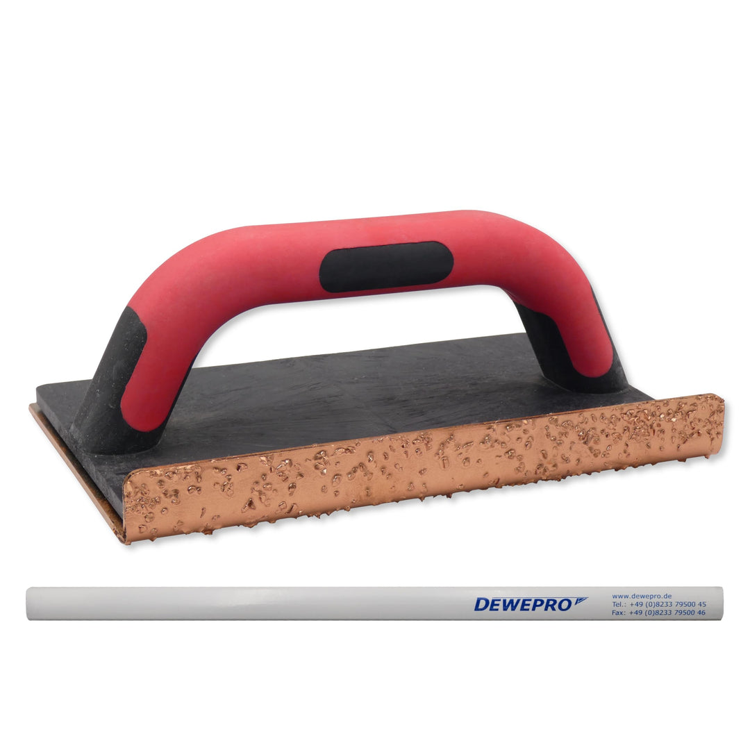 DEWEPRO® Hartmetall-Schleifbrett aus Wolfram Karbid mit abgewinkelter Seite und 2-Komponentengriff -