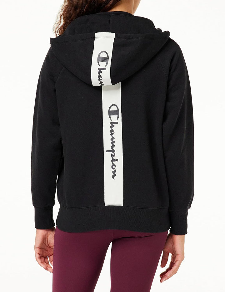 Champion Damen Sport Tape Full Zip Kapuzenpullover XS Schwarz, XS Schwarz