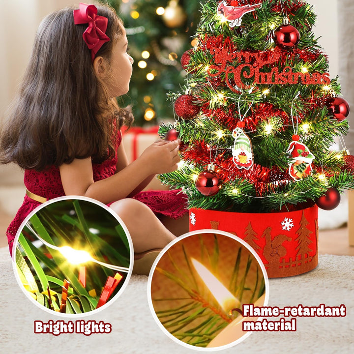 LEAZZLE Mini Weihnachtsbaum Kleiner,künstlicher geschmückter Weihnachtsbaum Tannenbaum 60cm mit Ster