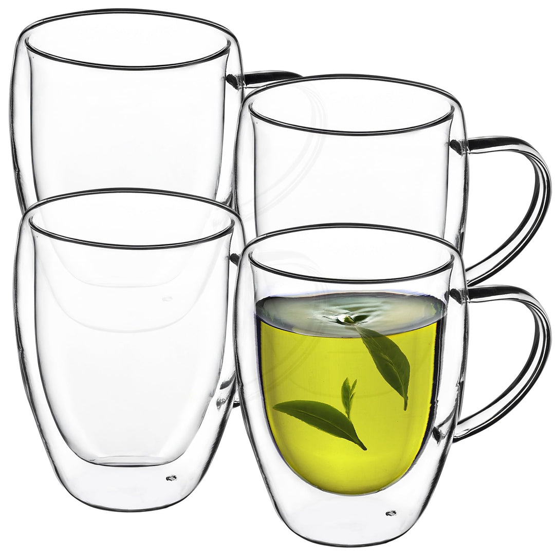 KADAX doppelwandige Glas Tasse, Glas mit Griff, 270ml, Trinkglas für Saft, Tee, Kaffee, Drink, Wasse