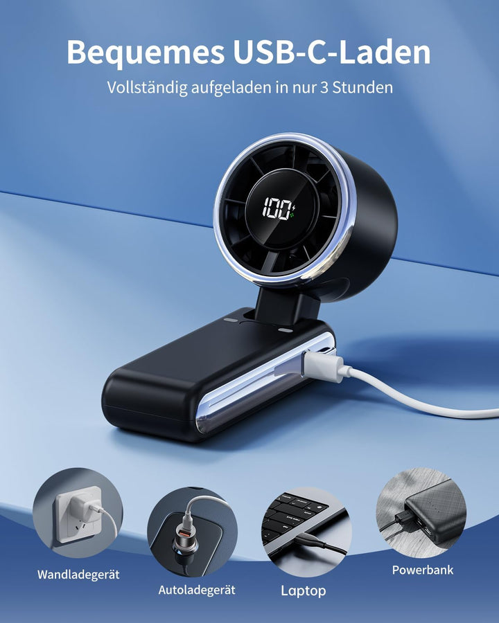 SWEETFULL Tragbarer Mini Handventilator Akku Aufladbar, 9m/s Hohe Geschwindigkeit,Mit 5 Geschwindigk