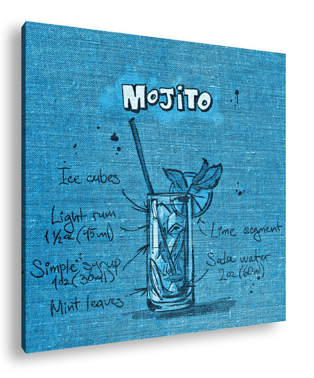 deyoli Rezept für einen Mojito Format: 60x60 Effekt: Monocrome Blau als Leinwandbild, Motiv fertig g
