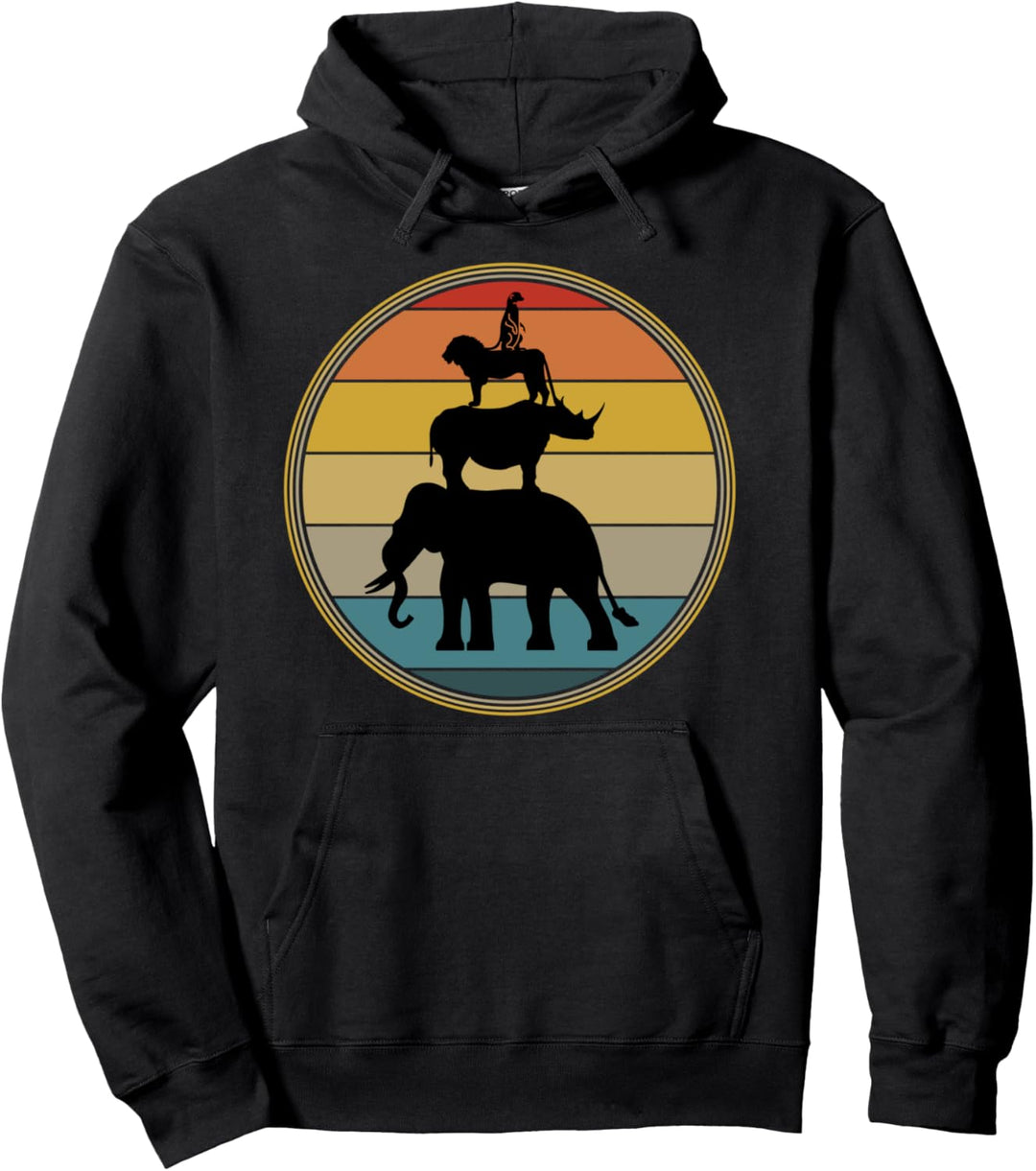 Vintage Gestapelte Wildtiere Retro Sonnenuntergang Sonne Sun Pullover Hoodie