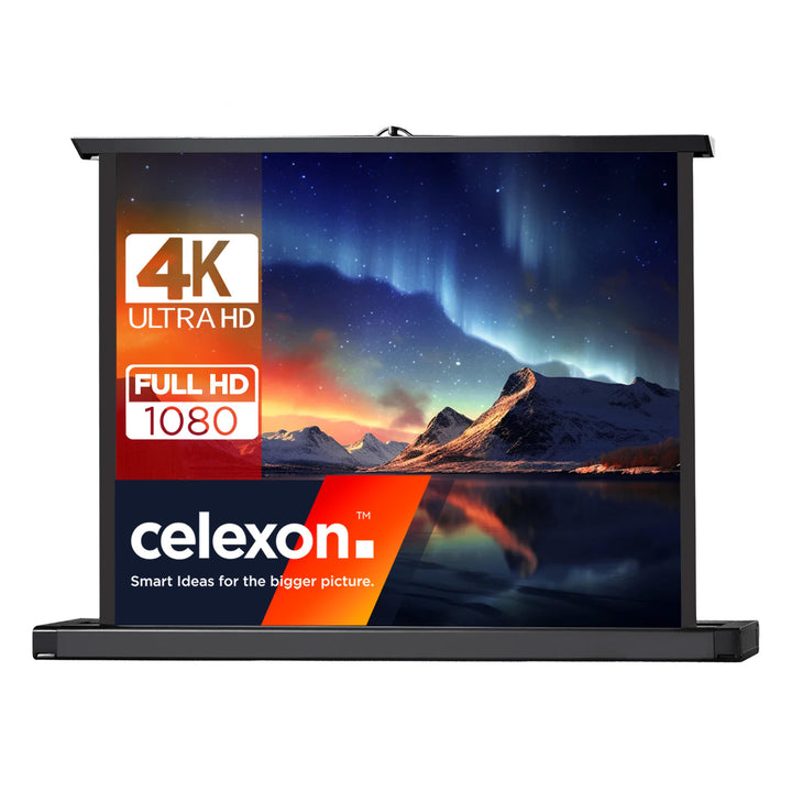 celexon tragbare Präsentations- und Heimkino-Beamer-Leinwand Mobil Tisch-Leinwand inkl. automatische