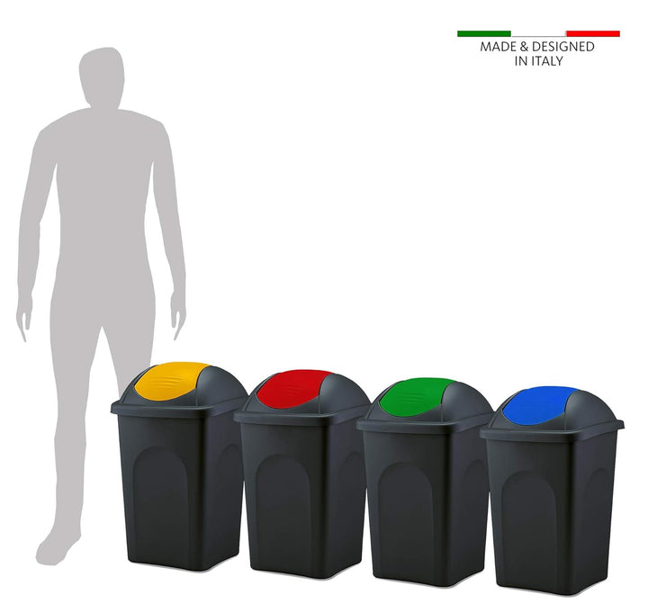BigDean 3x Mülleimer gross 60L - schwarz - mit Schwingdeckel rot, grün & blau - aus Kunststoff - Mül