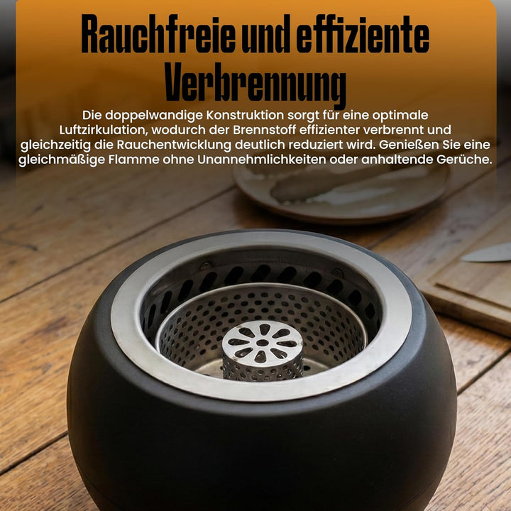 Feuerschale, Feuerstelle,Doppelwandig,Hitzebeständig,Raucharm (Schwarz), Schwarz