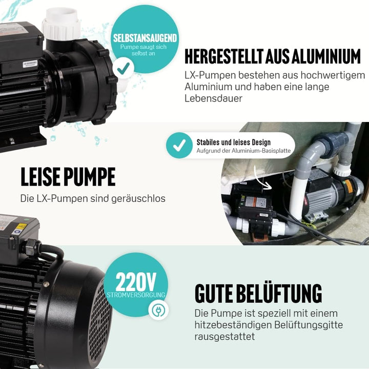 LIVIN' LX LP250 Jet poolpumpen - Whirlpool Filterpumpe 1,85 kW / 2,5 HP & 600 L/Min Poolpumpe über d