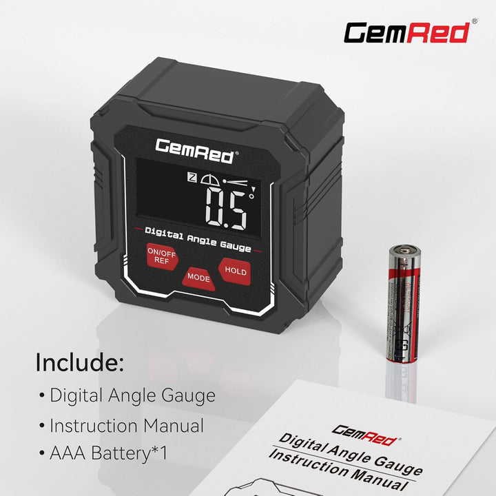 GemRed Digitaler Winkelmesser mit LCD-Display, Magnetfuss, 3 Bedientasten, Schwarz