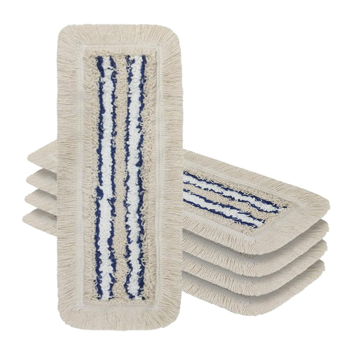 OKAEI Wischmopp Bezüge 40 cm Beige/Weiss/Blau, 5er Set – Mikrofaser-Baumwoll Wischbezug für Bodenwis